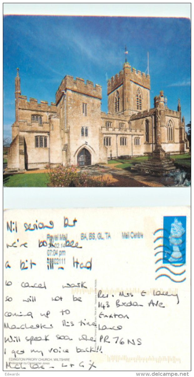 Church, Edington Priory, Wiltshire, England Postcard Posted 2014 Stamp - Autres & Non Classés