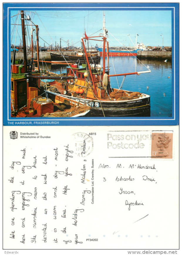 Harbour, Fraserburgh, Aberdeenshire, Scotland Postcard Posted 1987 Stamp - Aberdeenshire