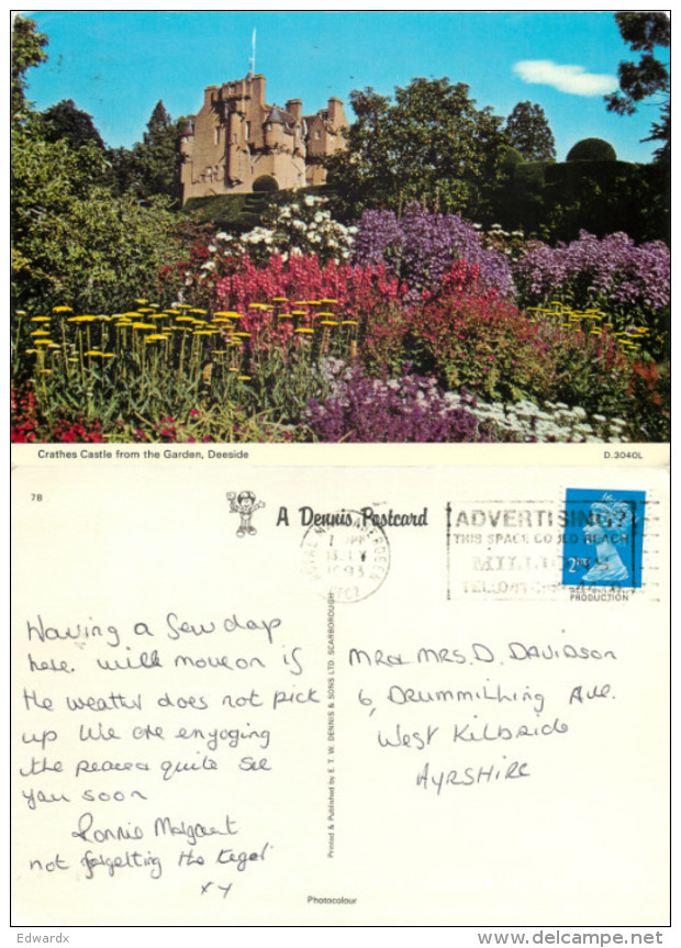 Crathes Castle, Deeside, Aberdeenshire, Scotland Postcard Posted 1993 Stamp - Aberdeenshire