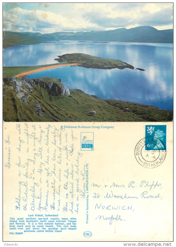 Loch Eriboll, Sutherland, Scotland Postcard Posted 1976 Stamp - Sutherland