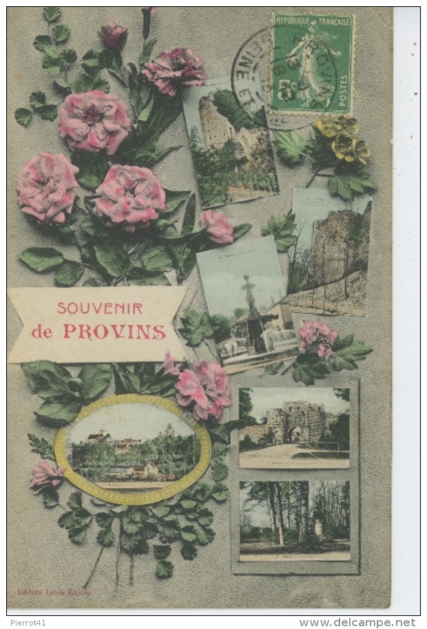 PROVINS - Jolie Carte Fantaisie Fleurs Et Vues Multiples " Souvenir De PROVINS " - Provins