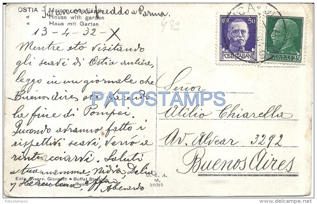 58497 ITALY OSTIA ROMA HOUSE WITH GARDEN CIRCULATED TO ARGENTINA POSTAL POSTCARD - Altri & Non Classificati