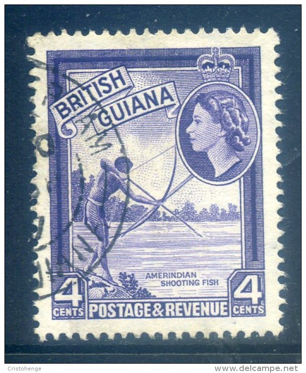 British Guiana 1954 QEII Pictorials - 4c Indian Shooting Fish Used (SG 334) - Guyane Britannique (...-1966)