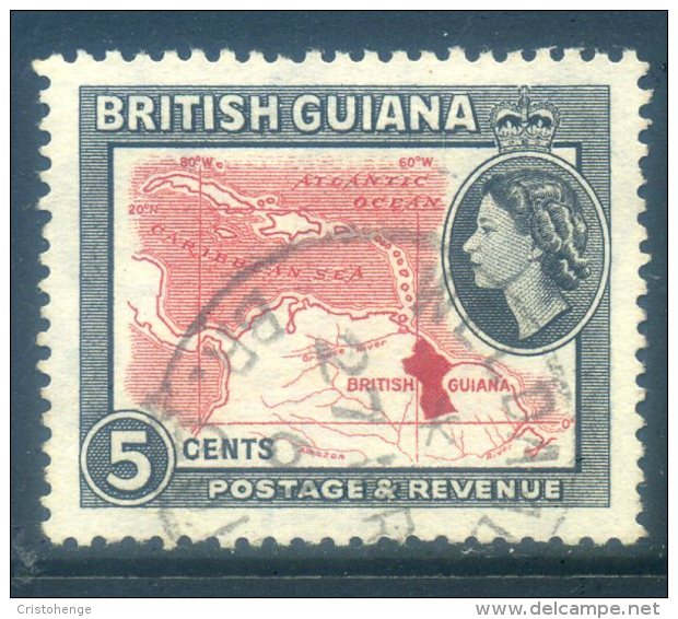 British Guiana 1954 QEII Pictorials - 5c Map Of Caribbean Used (SG 335) - Guayana Británica (...-1966)