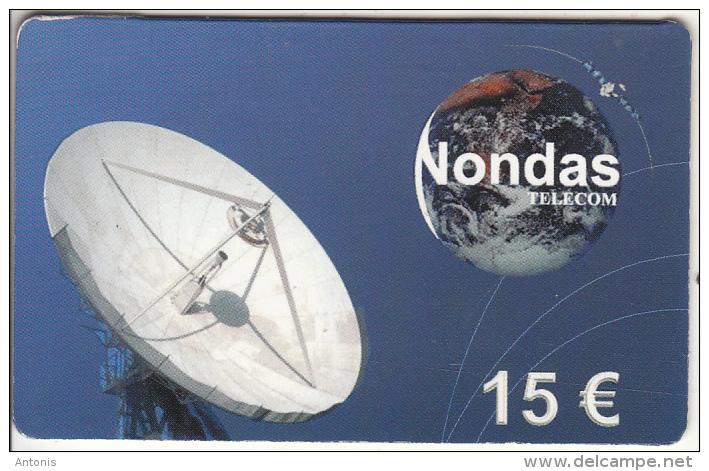 NETHERLANDS - Satellite Dish & Globe, Nondas Telecom Global Prepaid Card 15 Euro, Exp.date 01/01/01, Used - Raumfahrt