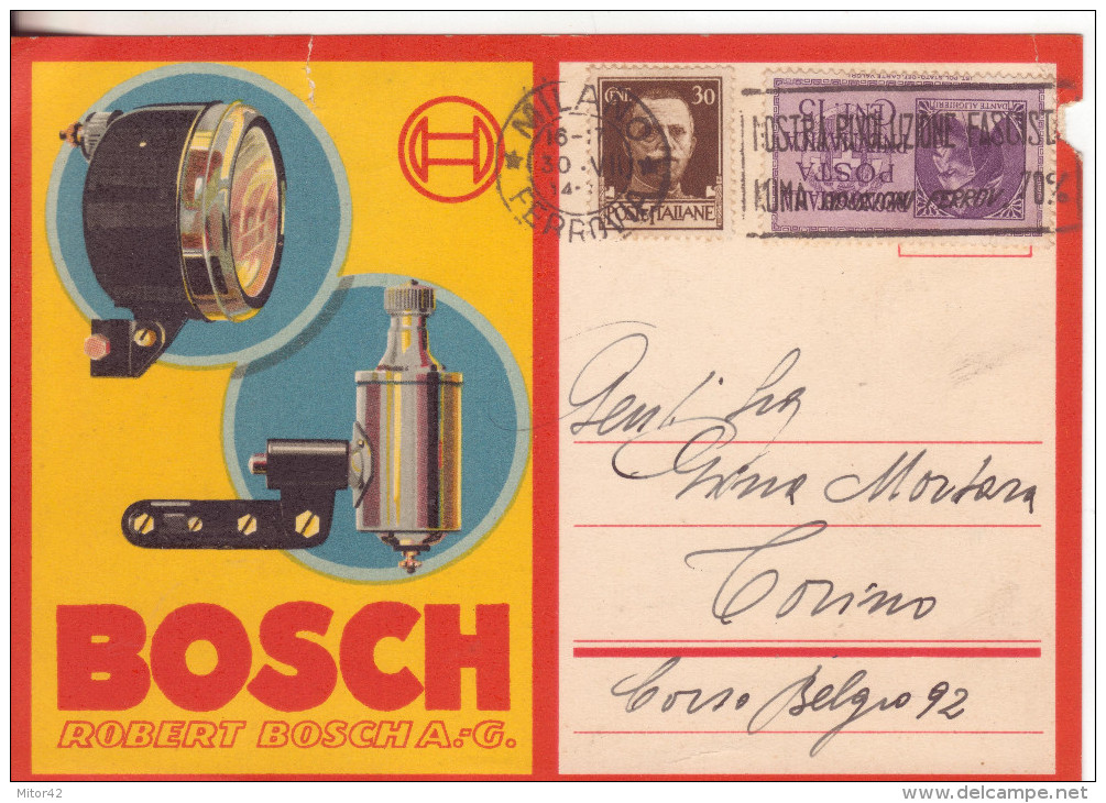 168-15c.Posta Pneumatica + 30c.Imperiale Su Cart.Publicitaria Bosch-v.1934 Da Milano X Torino - Pneumatische Post