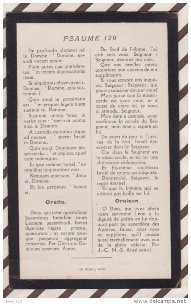 6AI4037 IMAGE PIEUSE RELIGIEUSE Mortuaire LEON HENRI GUERIN 1911 TERTIERE ST FRANCOIS CHAILLAND MAYENNE   2 SCANS - Devotieprenten