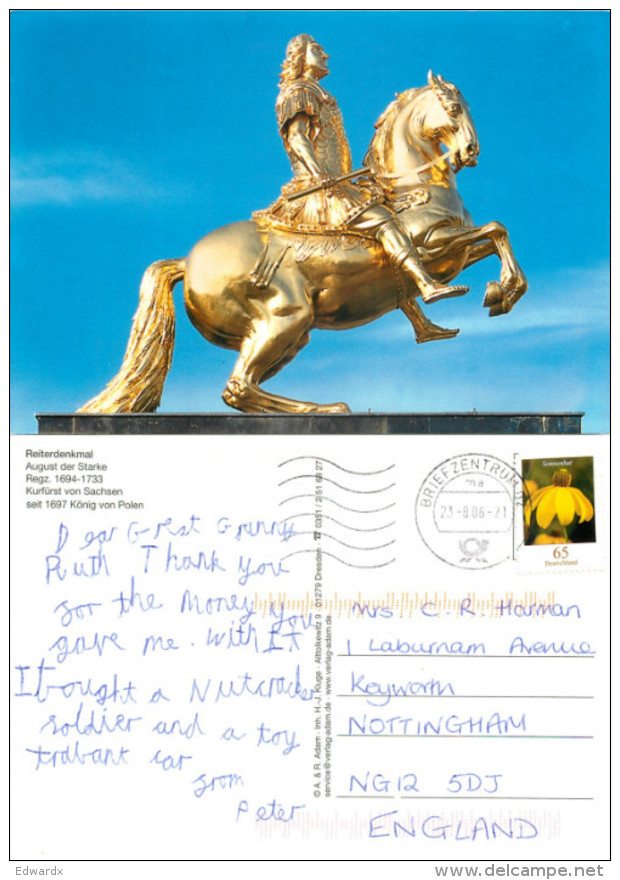 August Der Starke, Reiterdenkmal, Germany Postcard Posted 2006 Stamp - A Identifier