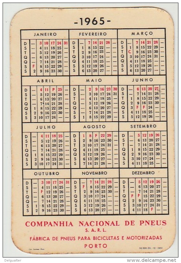 Calendar - 1965 - Companhia Nacional De Pneus S.A.R.L. - Porto - Petit Format : 1961-70