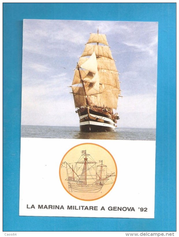 CARTOLINA MARINA MILITARE GENOVA '92- NAVE ACUOLA AMERIGO VESPUCCI CARAVELLA S.MARIA  -  NON VIAGGIATA - Velieri