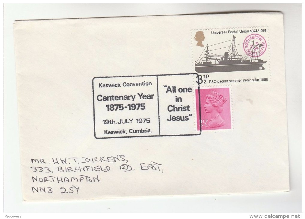 1975 KESWICK CONVENTION CENTENARY, ALL ONE IN JESUS Religion Evangelist EVENT Cover Gb  Stamps - Christianity