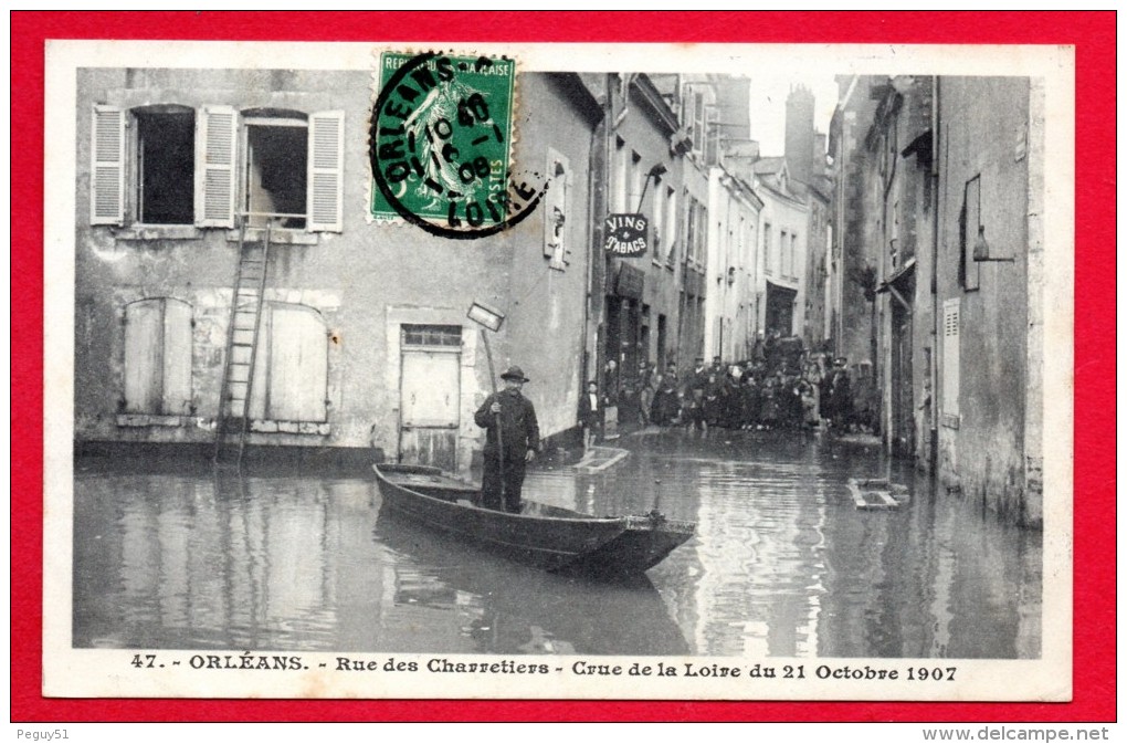 45. Orleans. Crue De La Loire Du 21 Octobre 1907. Rue Des Charretiers. Vins Et Tabacs.1908 - Orleans