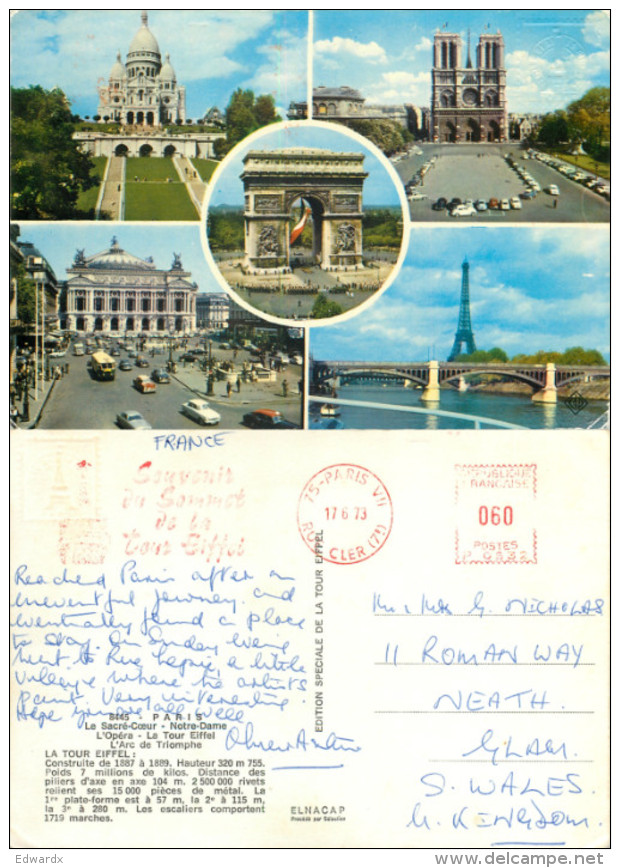 Tour Eiffel, Paris, France Postcard Posted 1973 Meter - Eiffeltoren