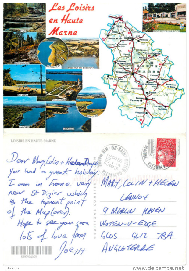 Map, Haute Marne, Haute-Marne, France Postcard Posted 2002 Stamp - Autres & Non Classés