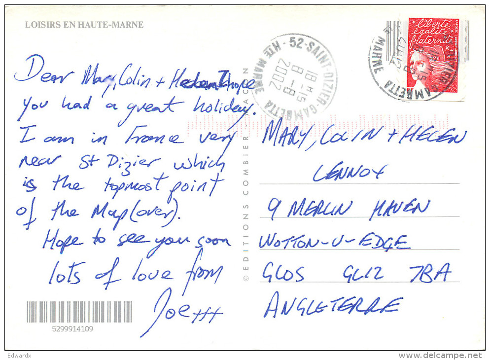 Map, Haute Marne, Haute-Marne, France Postcard Posted 2002 Stamp - Autres & Non Classés