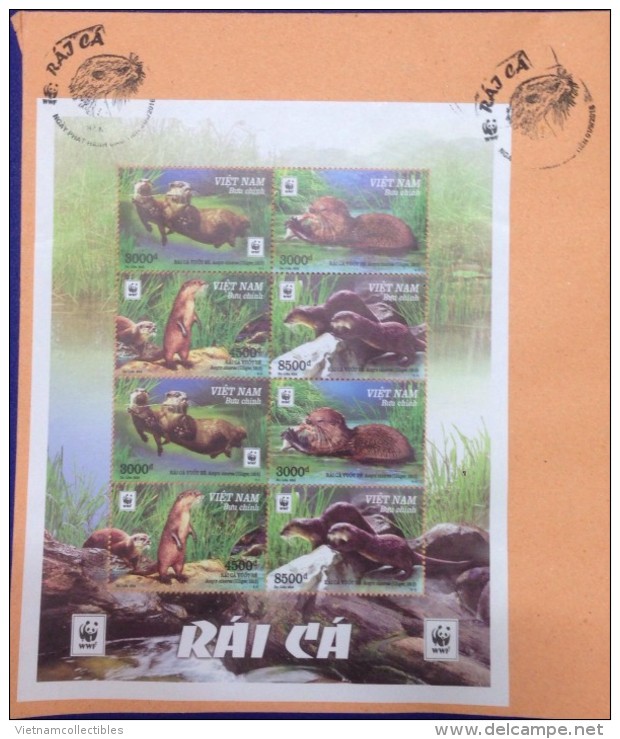 FDC WWF W.W.F. Vietnam Viet Nam With Perf Sheetlet & Cancellation Of Hanoi : Otter - Unused Stamps