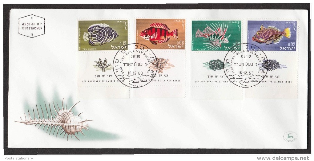 Israel 1963 Marine Life Red Sea Fishes Ichtyology Underwater World Fauna 4v+tabs FDC Mi.291-4 - Lettres & Documents