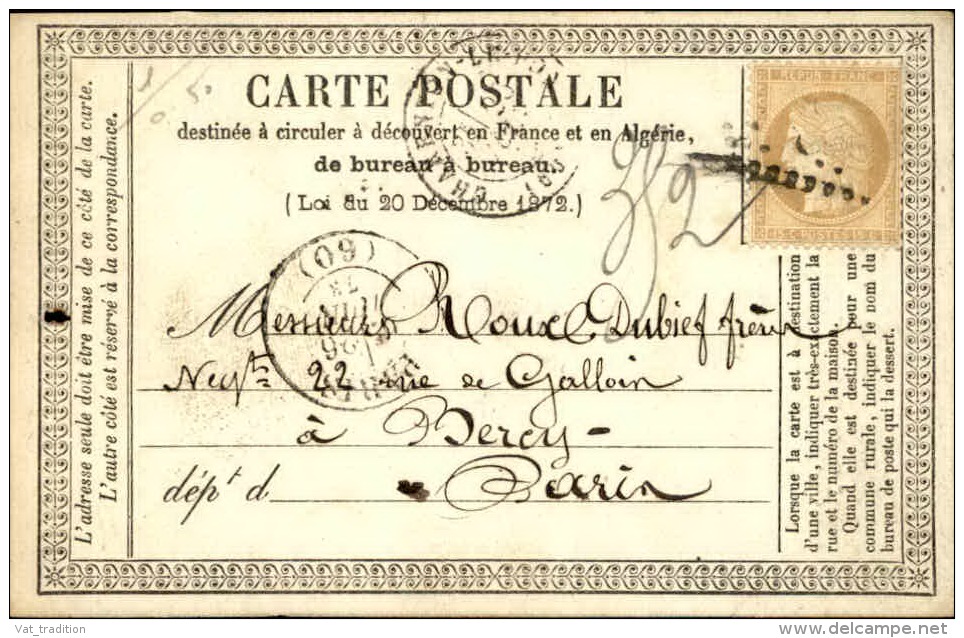 FRANCE - Carte Précurseur De Conflans Pour Paris En 1873, Affranchissement Cérès - A Voir - L  3690 - Vorläufer