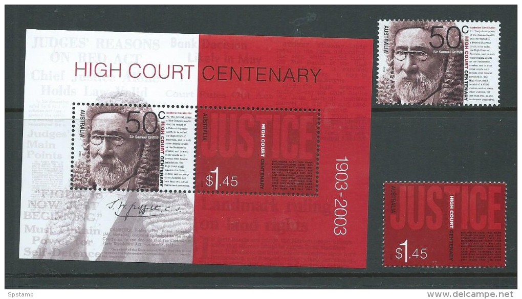 Australia 2003 High Court Centenery Pair & Miniature Sheet MNH - Mint Stamps
