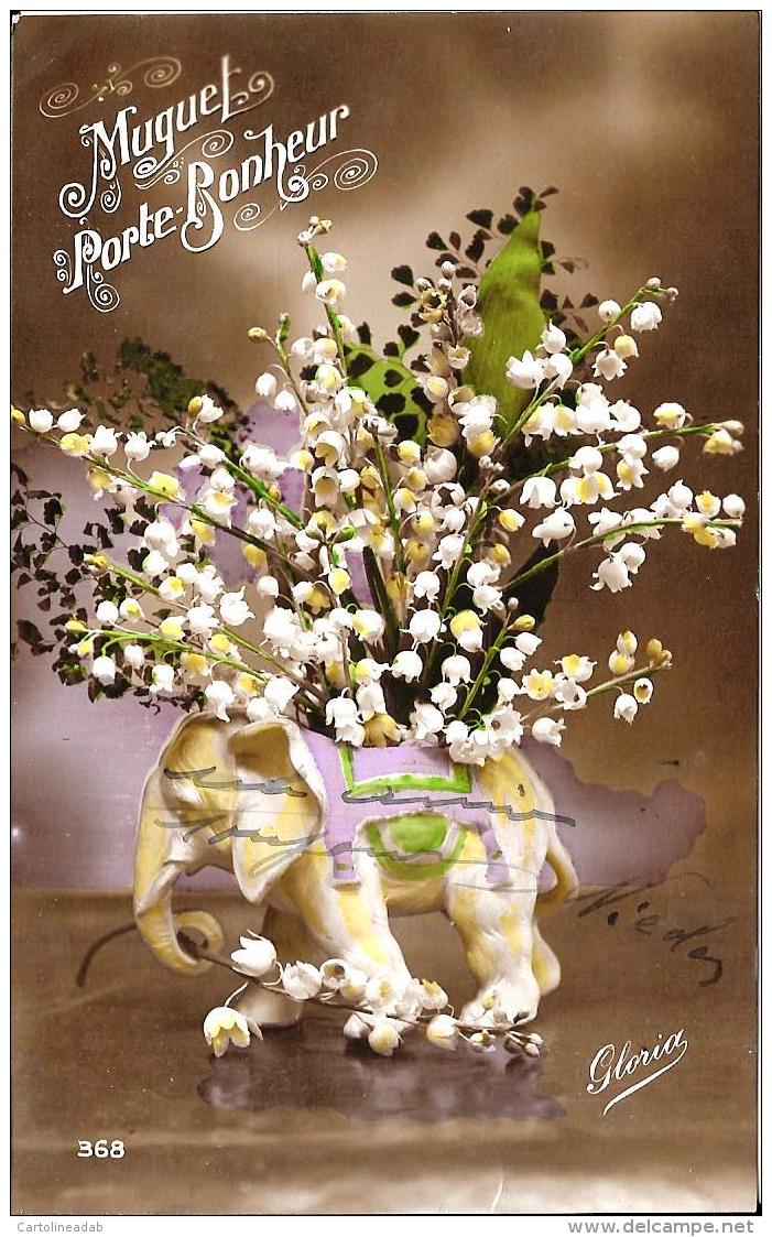 [DC3378] CPA - MUGUET PORTE BONHEUR - ELEFANTE CON MUGHETTI PORTA FORTUNA - Non Viaggiata - Old Postcard - Fiori