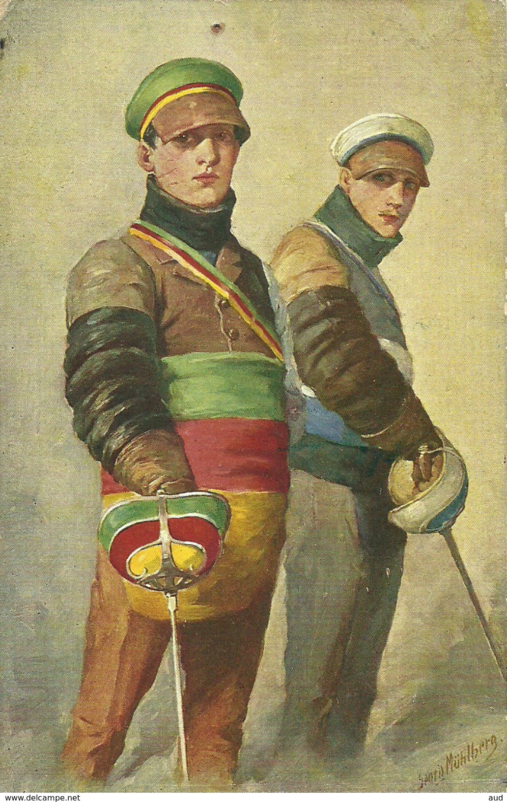 ESCRIME, Carte Fantaisie, Illustrateur "Georg Mühlberg ", "DIE SEKUNDANTEN", Carte D' Allemagne - Fencing