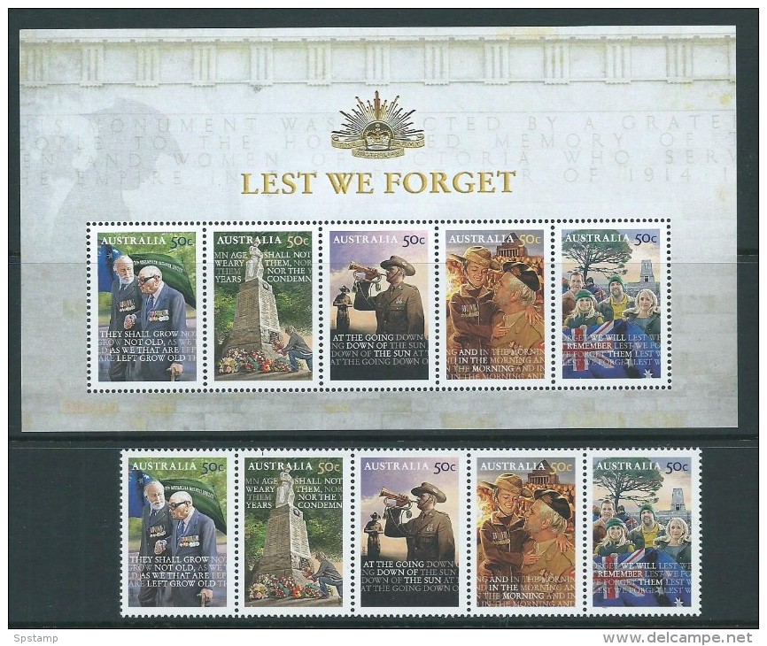 Australia 2008 ANZAC Lest We Forget Strip Of 5 Miniature Sheet MNH - Mint Stamps