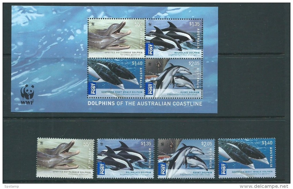 Australia 2009 Dolphins WWF Set 4 + Miniature Sheet MNH - Mint Stamps