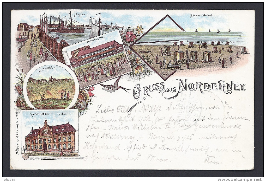 GRUSS AUS NORDERNEY HAFEN POST AMT LITHO 1898 FREY FRANKFURT Nach ZÜRICH SCHWEIZ - Norderney