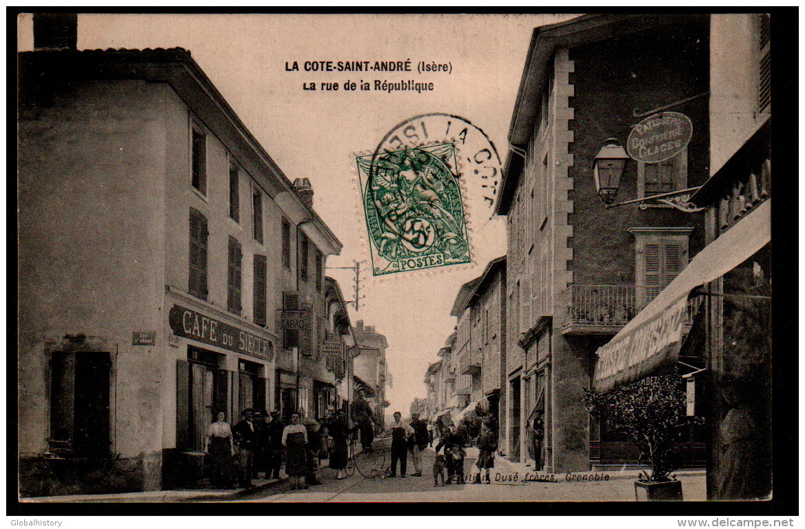 DC2166 - LA COTE SAINT ANDRE - LA RUE RÉPUBLIQUE - VELOCIPEDE A GRAND ROUE - RARE PC - La Côte-Saint-André