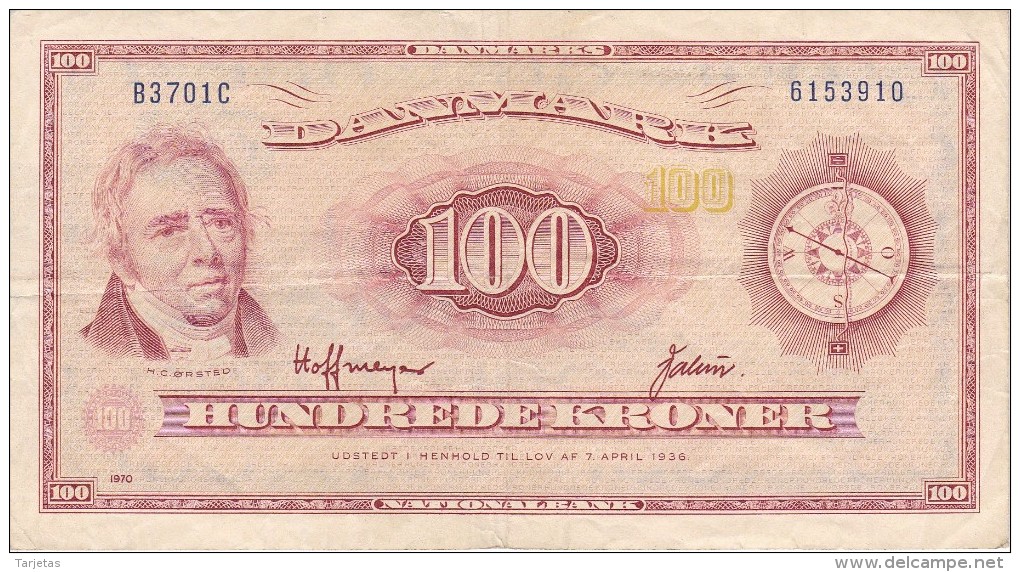 BILLETE DE DINAMARCA DE 100 KRONER DEL AÑO 1970  (BANK NOTE) RARO - Dinamarca