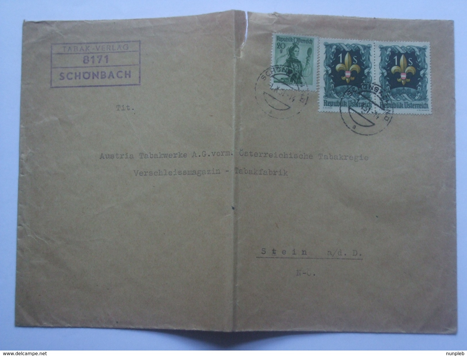 AUSTRIA 1951 COVER SCHONBACH TO STEIN WITH SCOUT JAMBOREE STAMPS - Brieven En Documenten