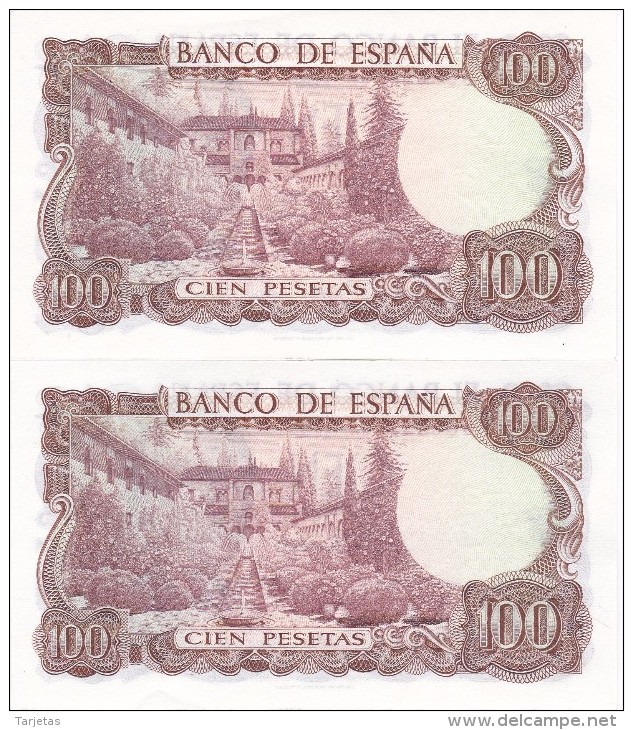 PAREJA CORRELATIVA DE 100 PTAS DEL AÑO 1970 SERIE 9C (SERIE SUSTITUCION) (SIN CIRCULAR-UNCIRCULATED)(BANK NOTE) - 100 Pesetas