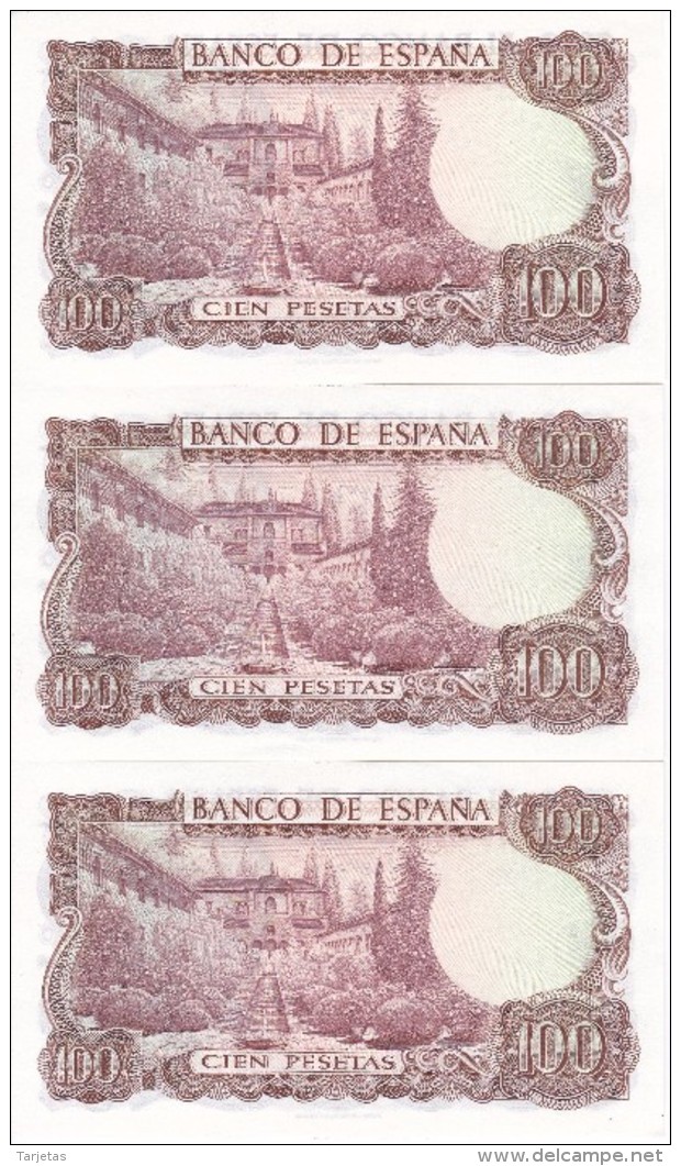 TRIO CORRELATIVO DE 100 PTAS DEL AÑO 1970 SERIE 9C (SERIE SUSTITUCION) (SIN CIRCULAR-UNCIRCULATED)(BANK NOTE) - 100 Pesetas