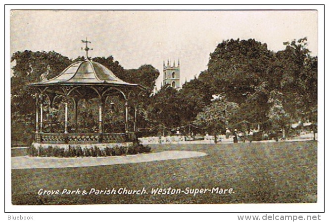 RB 1118 - 1922 Postcard - Grove Park Church &amp; Bandstand - West-super-Mare Somerset - Weston-Super-Mare