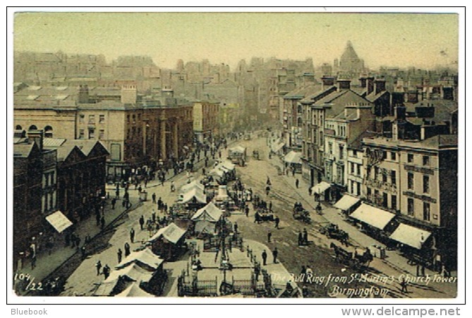 RB 1118 - Early Postcard - Aerial View Birmingham Bull Ring From St Martin's Church - Birmingham