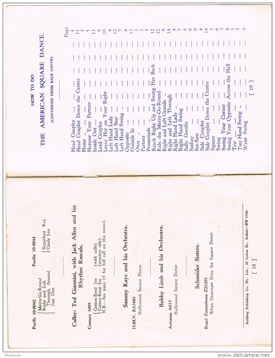 RB 1118 - How To Do The American Square Dance - 20 Page Australia Booklet - Leisure Music Theme - Autres & Non Classés