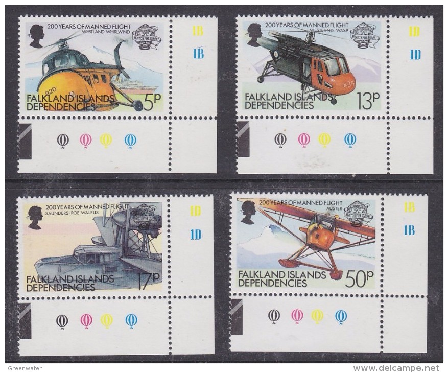 Falkland Islands Dependencies 1983 Bicentenary Of Manned Flight 4v (corner)  ** Mnh (32608A) - Zuid-Georgia