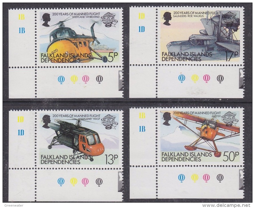 Falkland Islands Dependencies 1983 Bicentenary Of Manned Flight 4v (corner)   ** Mnh (32608C) - Zuid-Georgia