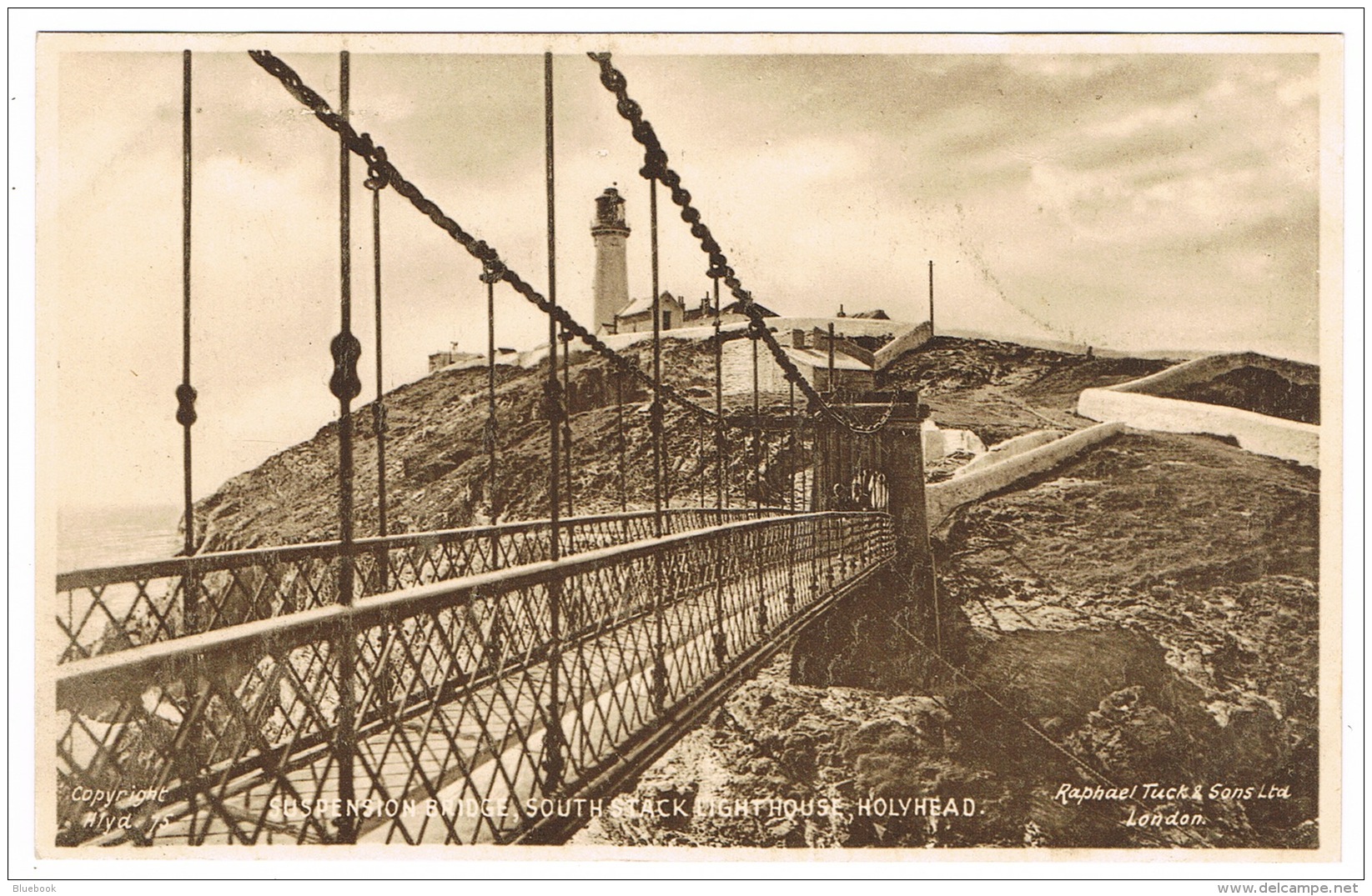 RB 1119 - Raphael Tuck Postcard Suspension Bridge &amp; Lighthouse Holyhead - Anglesey Wales - Anglesey