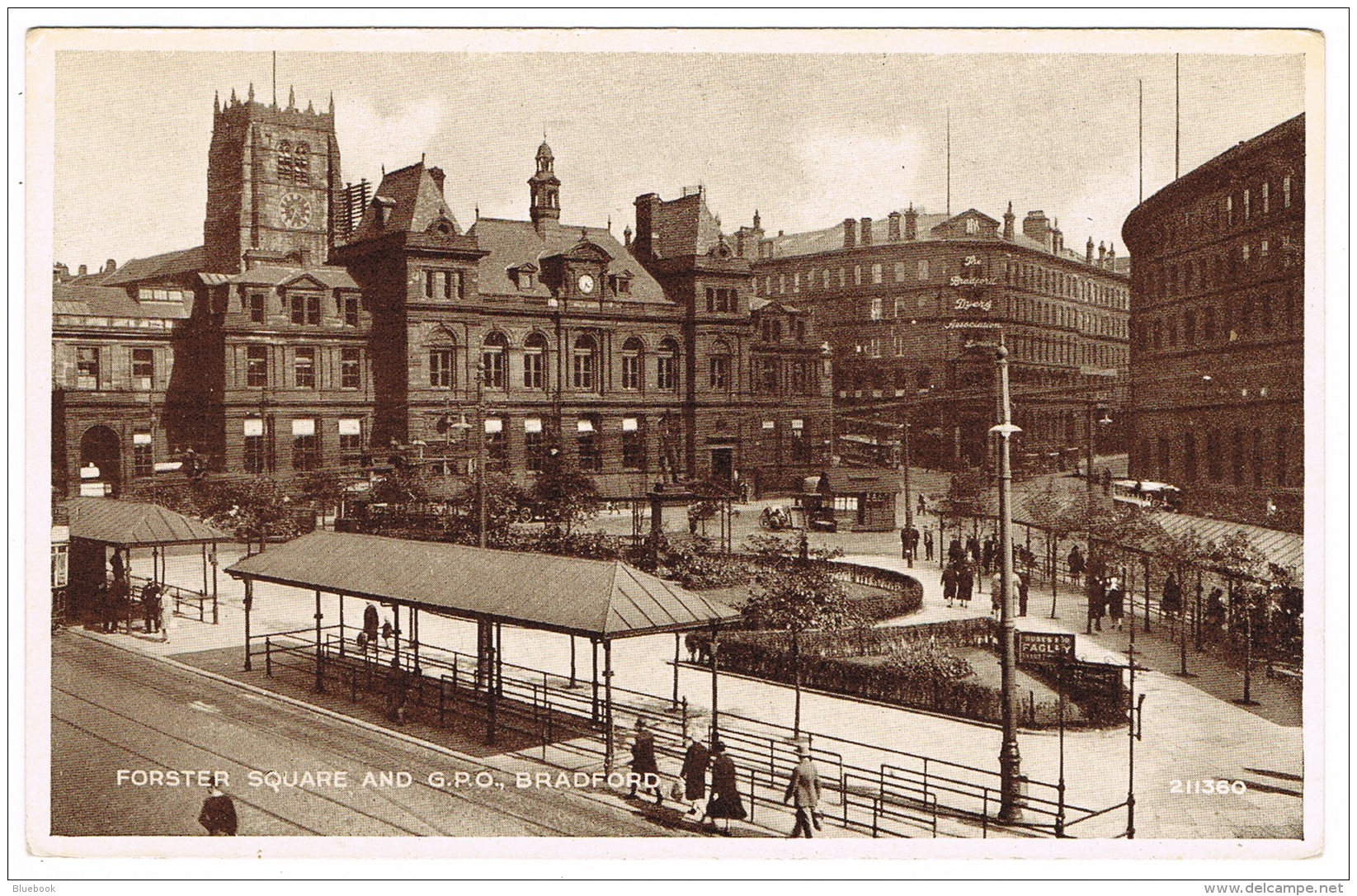 RB 1120 - Postcard - Forster Square Tram Stop &amp; General Post Office - Bradford Yorkshire - Bradford