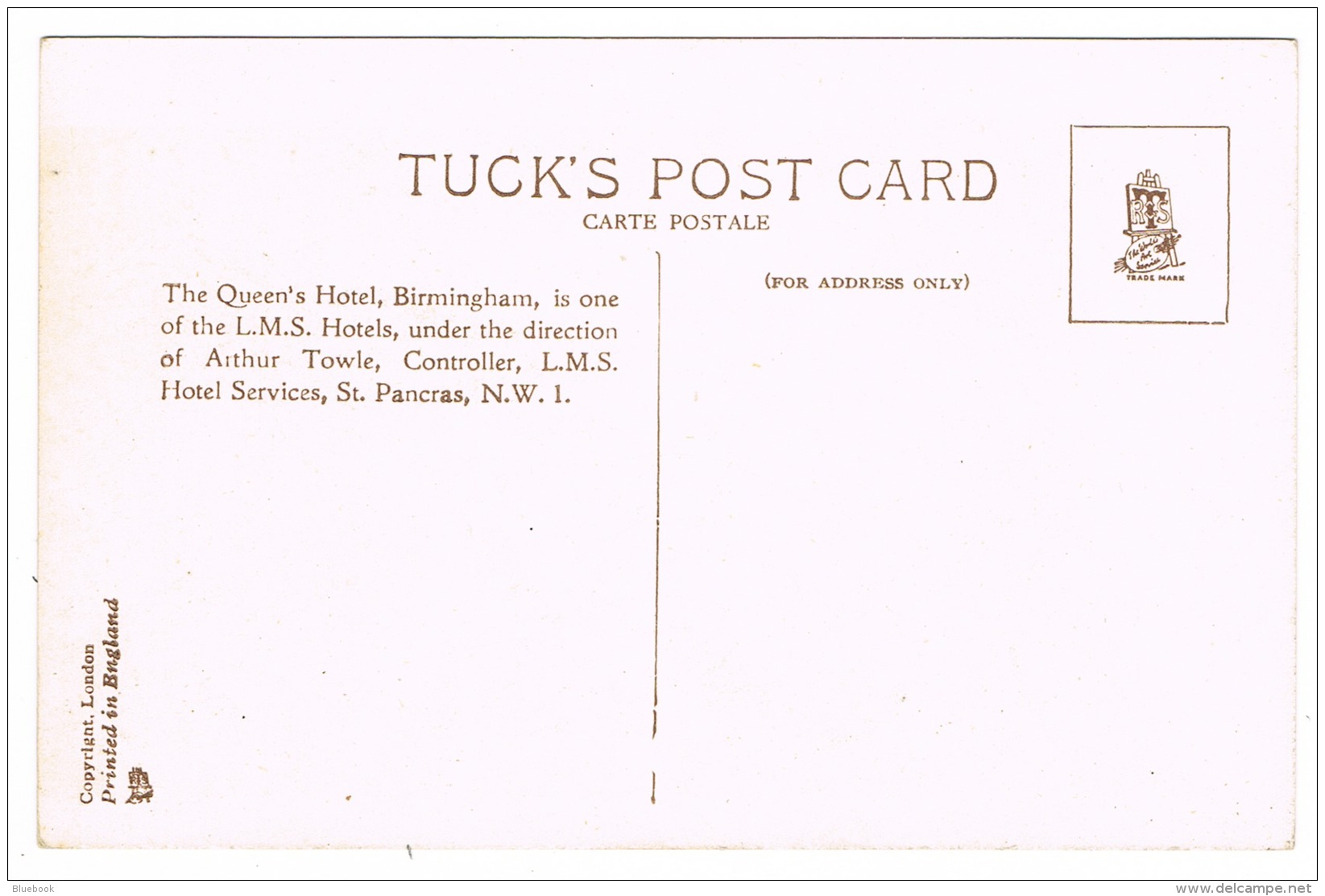 RB 1121 -  Early Raphael Tuck Postcard - L.M.S. Queen's Hotel Birmingham Warwickshire - Birmingham