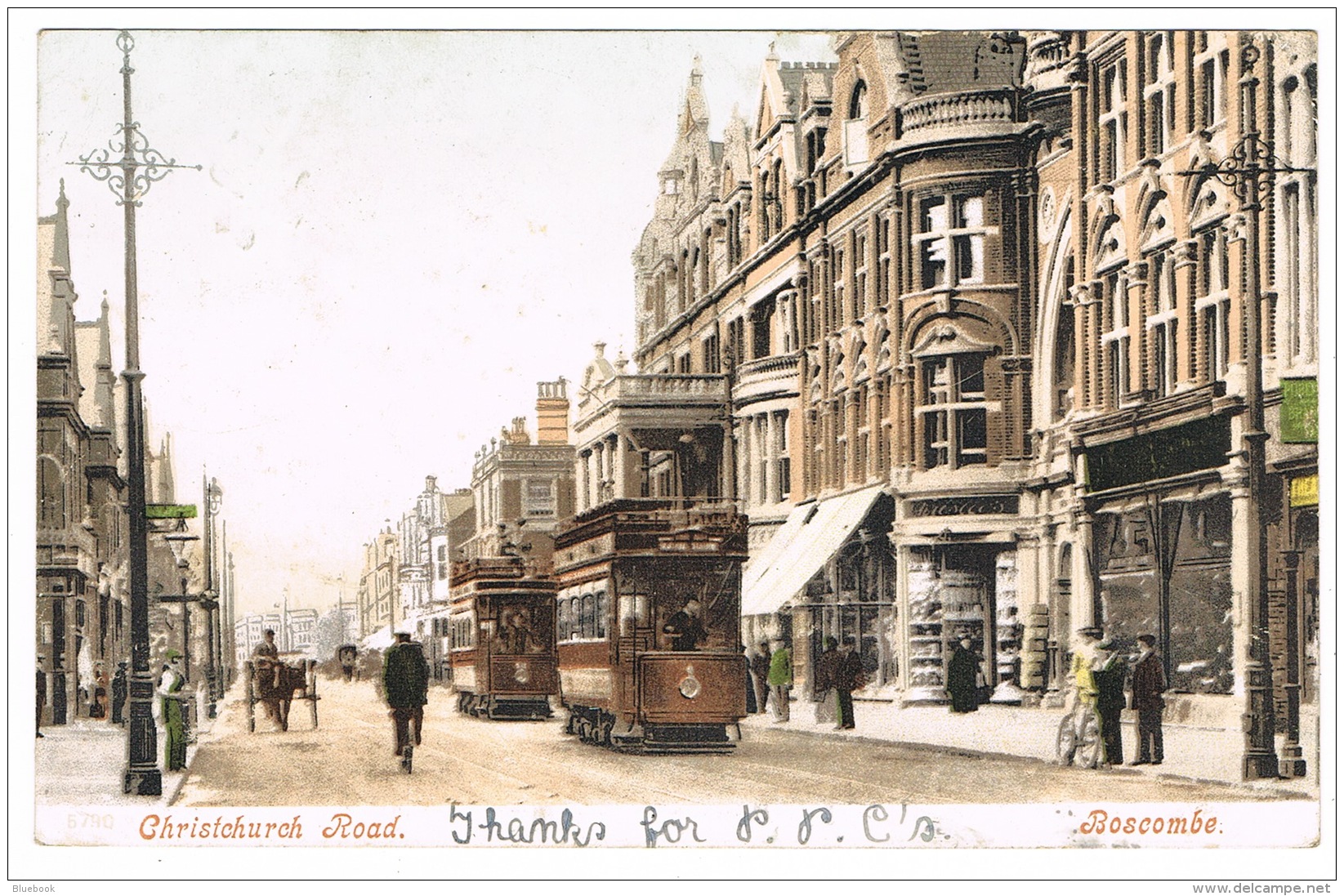 RB 1121 -  1904 Postcard - Trams Christchurch Road Boscombe Bournemouth Dorset Ex Hampshire - Bournemouth (until 1972)