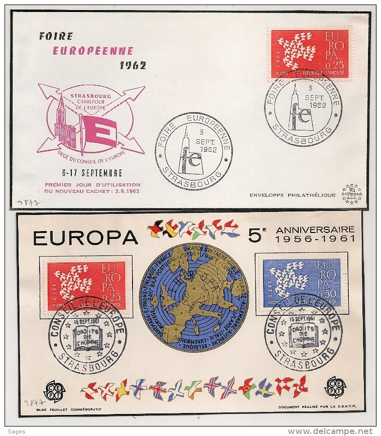 STRASBOURG  Bas Rhin, Une Enveloppe Et Un Devant, Europa 1961 Et Foire 1962. - 1960-1969