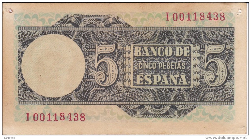 BILLETE DE ESPAÑA DE 5 PTAS DEL 1948 SERIE I CALIDAD RC (BANKNOTE) (agujeros) - 5 Peseten
