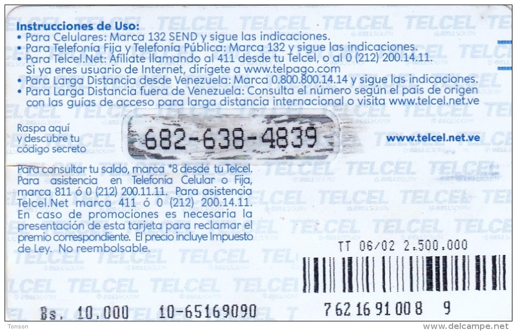 Venezuela, VE-TELCEL-060-01, 10,000 Bs, Telpago Plus - Viviana Gibelli, 2 Scans.    TT 06/02 2.500.000 - Venezuela