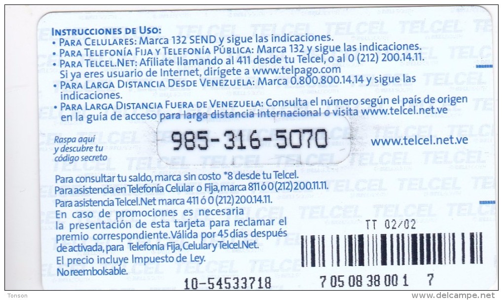 Venezuela, VE-TELCEL-049, 10,000 Bs, Erika De La Vega, 2 Scans.      TT 02/02 - Venezuela
