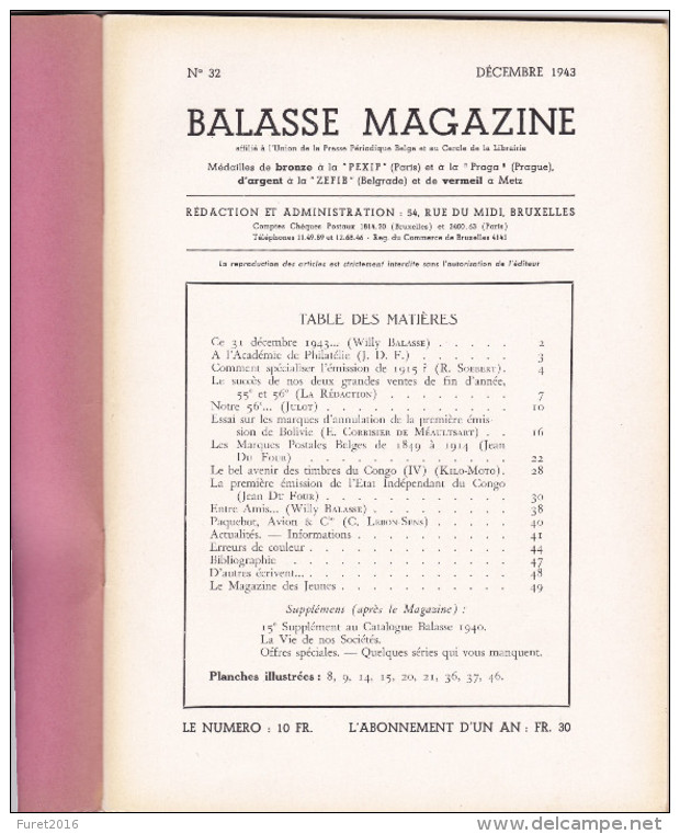 BALASSE MAGAZINE N° 32      Decembre 1943 - Sonstige & Ohne Zuordnung