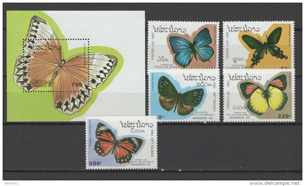 Laos 1993 Butterflies Set Of 5 + S/s MNH - Butterflies