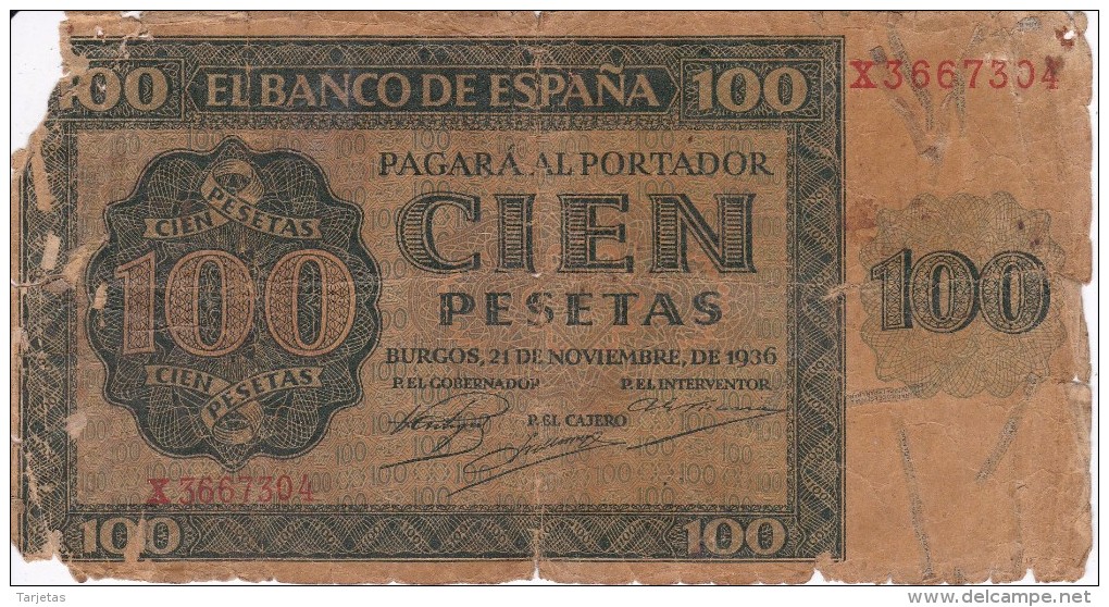 BILLETE DE ESPAÑA DE 100 PTAS 20/05/1936 SERIE X EN CALIDAD RC (BANK NOTE) - 100 Pesetas