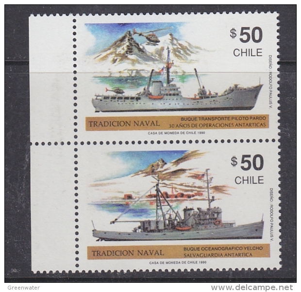 Chile 1990 Traditional Ships / Antarctica 2v Se Tenant ** Mnh (32611B) - Chili